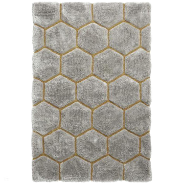 Noble House NH30782 Plush Geometric 3D Hexagon Hand-Carved High-Density Acrylic Shaggy Grey/Yellow Rug-Think Rugs-Rug Love - The Most Loved Rug Store